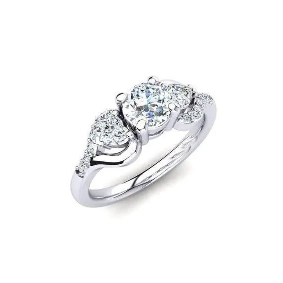 GB Round And Heart Cut 3 Carats Real Natural Earth Mined Diamond With Accents Three Stone Ring New Rings GB Round And Heart Cut 3 Carats Real Natural Earth Mined Diamond With Accents Three Stone Ring New Rings