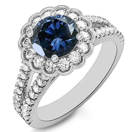 GB Round Sri Lanka Blue Sapphire Halo Natural Earth Mined Diamond Ring 225 Carats White Gold Rings GB Round Sri Lanka Blue Sapphire Halo Natural Earth Mined Diamond Ring 225 Carats White Gold Rings