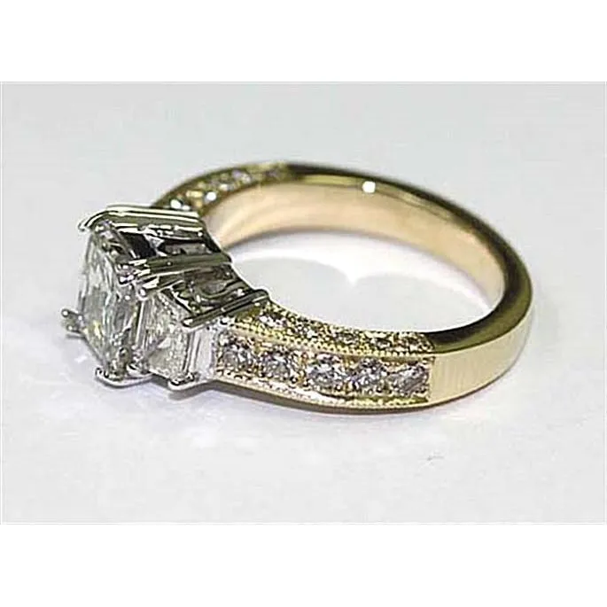 GB Three Stone Natural Earth Mined Diamond Ring 275 Carat Vintage Style Yellow Gold 14K Rings GB Three Stone Natural Earth Mined Diamond Ring 275 Carat Vintage Style Yellow Gold 14K Rings
