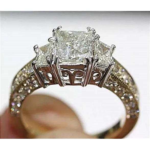 GB Three Stone Natural Earth Mined Diamond Ring 275 Carat Vintage Style Yellow Gold 14K Rings GB Three Stone Natural Earth Mined Diamond Ring 275 Carat Vintage Style Yellow Gold 14K Rings