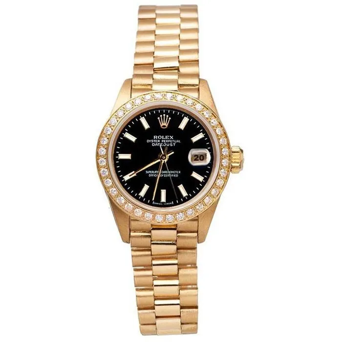 GB Watches Rolex Dj Stick Dial Presidential Style Ladies Watch Diamond Bezel