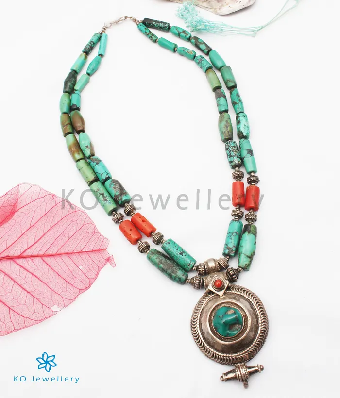Gemstone Necklaces The Yashodhara Turquoise Antique Silver Necklace