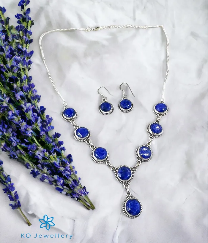 Gemstone The Silver Gemstone Necklace Earrings Blue Earrings