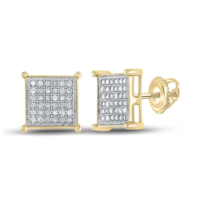 GND YellowTone Sterling Silver Womens Round Diamond Square Earrings 14 Cttw GND Earrings GND YellowTone Sterling Silver Womens Round Diamond Square Earrings 14 Cttw GND Earrings