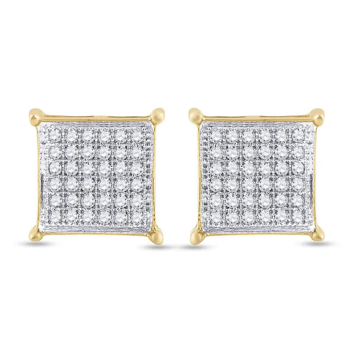 GND YellowTone Sterling Silver Womens Round Diamond Square Earrings 14 Cttw GND Earrings GND YellowTone Sterling Silver Womens Round Diamond Square Earrings 14 Cttw GND Earrings