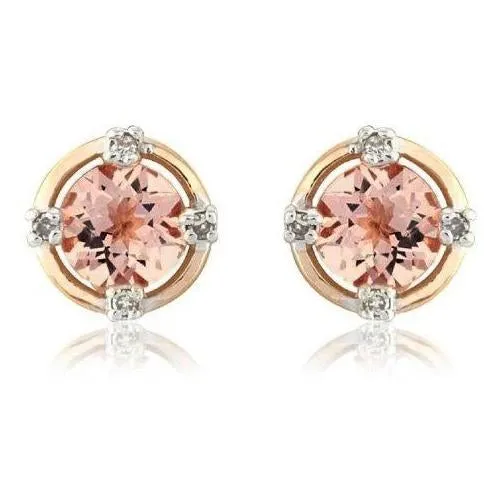 Gold 14K 1040 Carats Morganite With Natural Earth Mined Diamonds Studs Earrings GB Earrings Gold 14K 1040 Carats Morganite With Natural Earth Mined Diamonds Studs Earrings GB Earrings