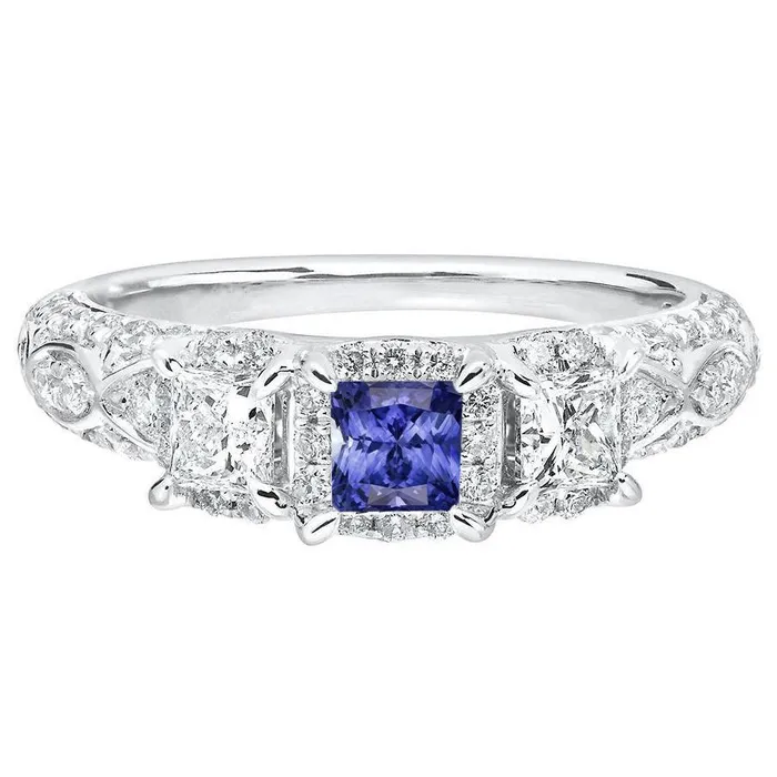 Halo Princess Sapphire Ring Prong Set Milgrain Shank Natural Earth Mined Diamonds 3 Carats HarryChadEntcom Rings Halo Princess Sapphire Ring Prong Set Milgrain Shank Natural Earth Mined Diamonds 3 Carats HarryChadEntcom Rings