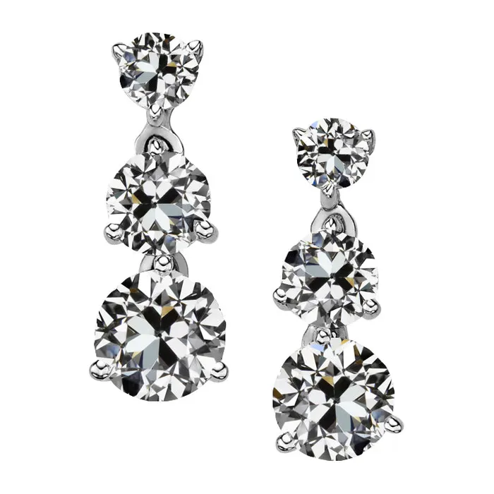 HarryChadEntcom 3 Stone Round Natural Diamond Drop Earrings Old Miner 9 Carats Earrings HarryChadEntcom 3 Stone Round Natural Diamond Drop Earrings Old Miner 9 Carats Earrings