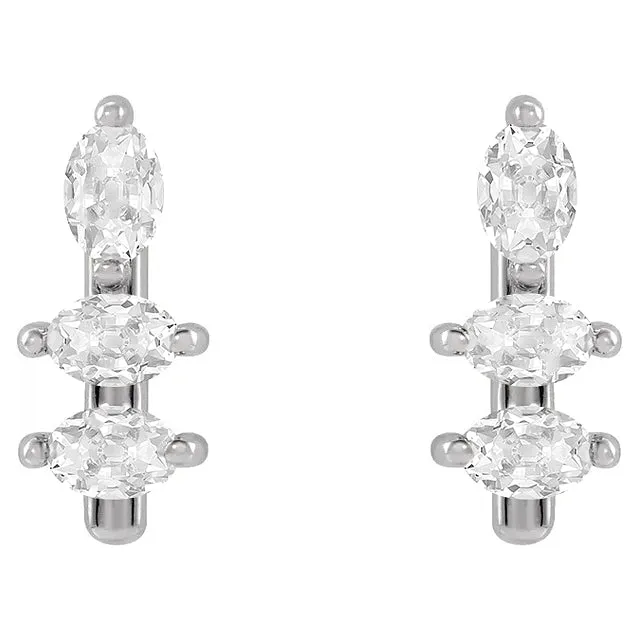 HarryChadEntcom Earrings 3 Stone Real Diamond Stud Earrings Oval Old Miner 9 Carats White Gold HarryChadEntcom Earrings 3 Stone Real Diamond Stud Earrings Oval Old Miner 9 Carats White Gold