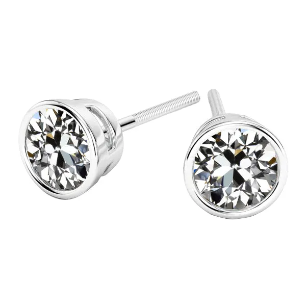 HarryChadEntcom Earrings Solitaire Stud Earrings Old Mine Cut Real Diamonds Bezel 4 Carats