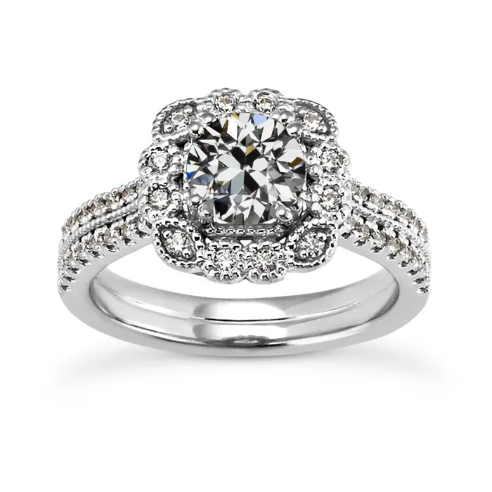 HarryChadEntcom Halo Wedding Ring Set Round Old Mine Cut Natural Earth Mined Diamond Flower Style 5 Carats Rings HarryChadEntcom Halo Wedding Ring Set Round Old Mine Cut Natural Earth Mined Diamond Flower Style 5 Carats Rings