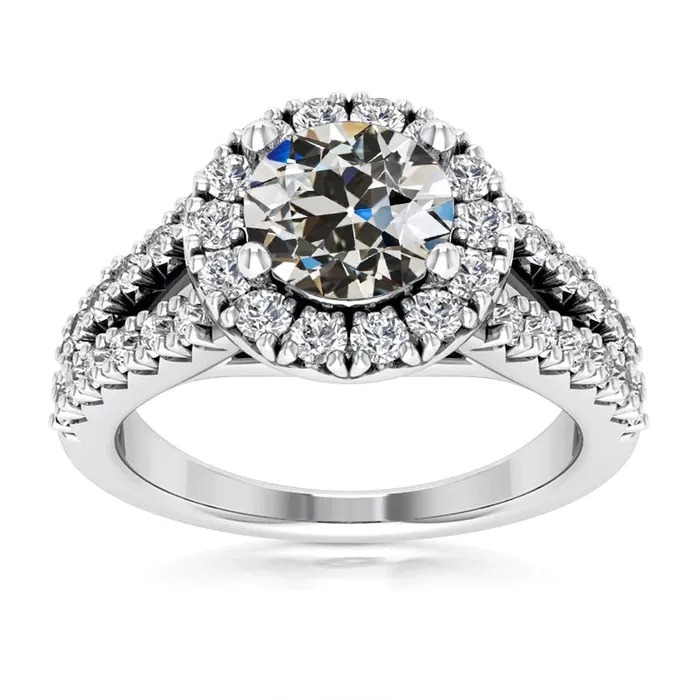 HarryChadEntcom Ladies Halo Engagement Ring Old Cut Natural Earth Mined Diamond Split Shank 475 Carats Rings