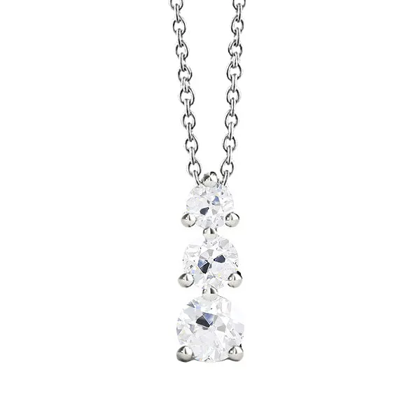 HarryChadEntcom Necklaces Natural Earth Mined Diamond Three Stone Pendant With Chain Prong Set Old Cut 2 Carats