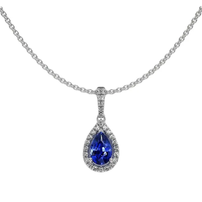HarryChadEntcom Necklaces White Gold Halo Pendant Pear Sapphire Natural Earth Mined Diamond Necklace 2 Carats HarryChadEntcom Necklaces White Gold Halo Pendant Pear Sapphire Natural Earth Mined Diamond Necklace 2 Carats