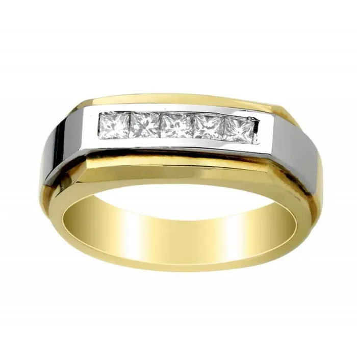 HarryChadEntcom Rings 1 Carat Princess Natural Earth Mined Diamond Men Ring Two Tone Gold 14K HarryChadEntcom Rings 1 Carat Princess Natural Earth Mined Diamond Men Ring Two Tone Gold 14K