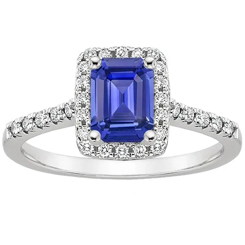 HarryChadEntcom Rings Emerald Cut Blue Sapphire Halo Ring with Natural Earth Mined Diamond 425 Carats HarryChadEntcom Rings Emerald Cut Blue Sapphire Halo Ring with Natural Earth Mined Diamond 425 Carats
