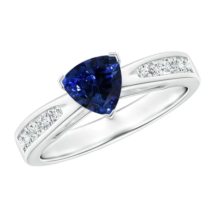 HarryChadEntcom Rings Natural Earth Mined Diamond Blue Sapphire Gemstone Ring Trillion Shaped 2 Carats