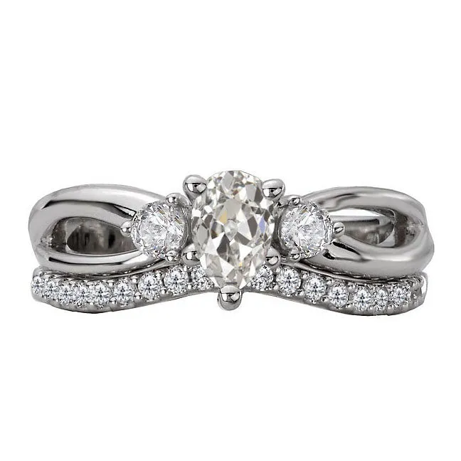 HarryChadEntcom Rings Natural Earth Mined Diamond Pear Old Mine Cut Wedding Ring Set Twisted Shank 450 Carats HarryChadEntcom Rings Natural Earth Mined Diamond Pear Old Mine Cut Wedding Ring Set Twisted Shank 450 Carats