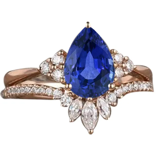 HarryChadEntcom Rings Natural Earth Mined Diamond Wedding Ring Set Blue Sapphire Marquise Round 4 Carats HarryChadEntcom Rings Natural Earth Mined Diamond Wedding Ring Set Blue Sapphire Marquise Round 4 Carats