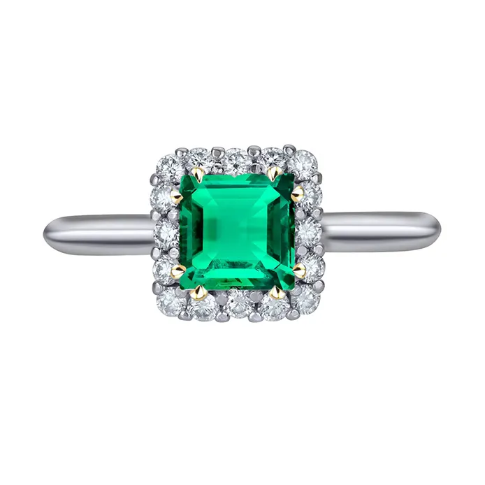 HarryChadEntcom Rings Princess Cut Green Emerald Ring Halo Diamonds
