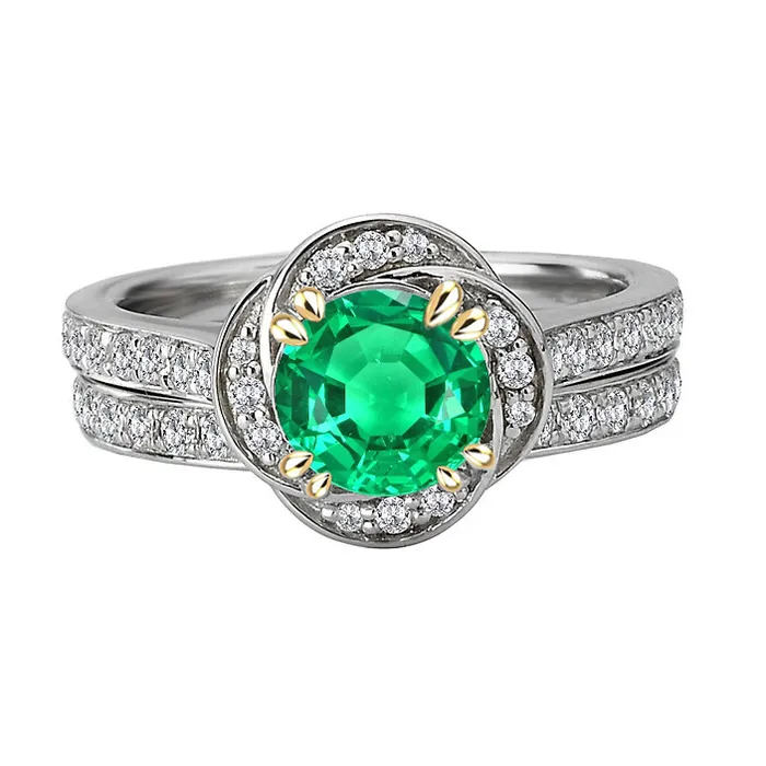 HarryChadEntcom Rings Round Cut Green Emerald Engagement Ring Set Stylish Jewelry HarryChadEntcom Rings Round Cut Green Emerald Engagement Ring Set Stylish Jewelry