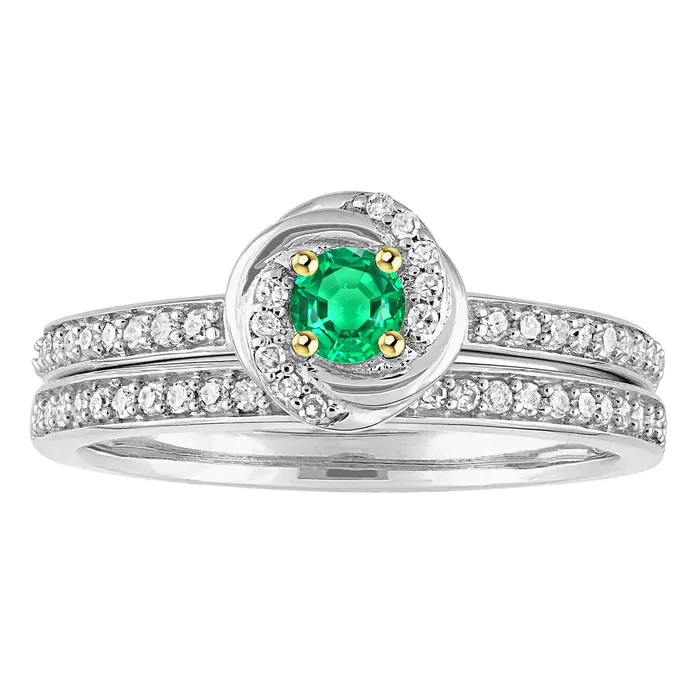 HarryChadEntcom Rings Small Gemstone Wedding Ring Set Green Emerald Round Diamonds HarryChadEntcom Rings Small Gemstone Wedding Ring Set Green Emerald Round Diamonds