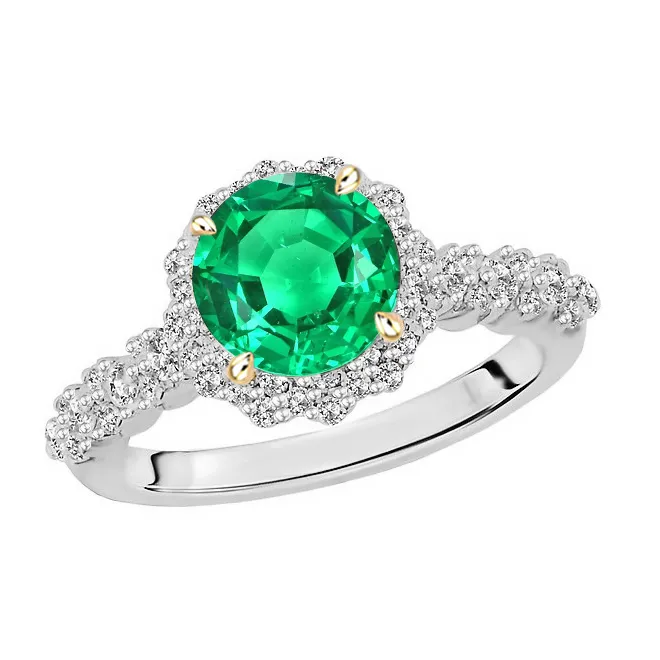 HarryChadEntcom Round Green Emerald Gold Ring Halo Diamond Jewelry Rings