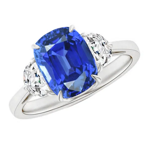 HarryChadEntcom Three Stone Oval Blue Sapphire Ring 450 Carats Half Moon Natural Earth Mined Diamonds Rings HarryChadEntcom Three Stone Oval Blue Sapphire Ring 450 Carats Half Moon Natural Earth Mined Diamonds Rings