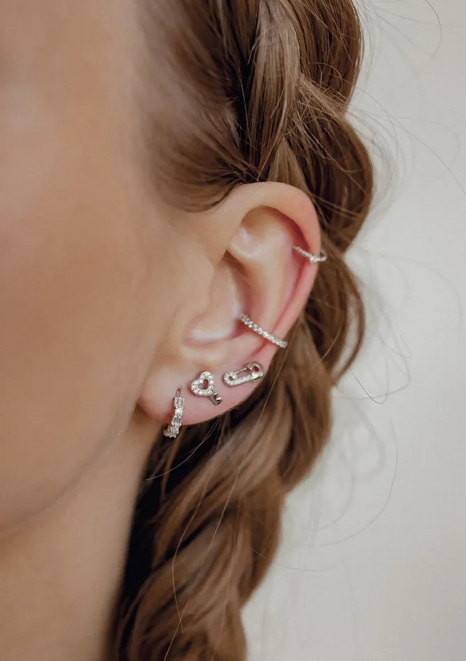 Hey Happiness Earrings Diamond Ear Cuff Sterling Silver Hey Happiness Earrings Diamond Ear Cuff Sterling Silver