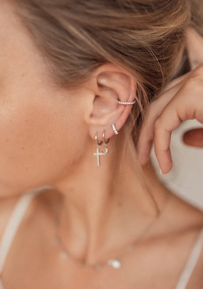 Hey Happiness Earrings Diamond Ear Cuff Sterling Silver Hey Happiness Earrings Diamond Ear Cuff Sterling Silver