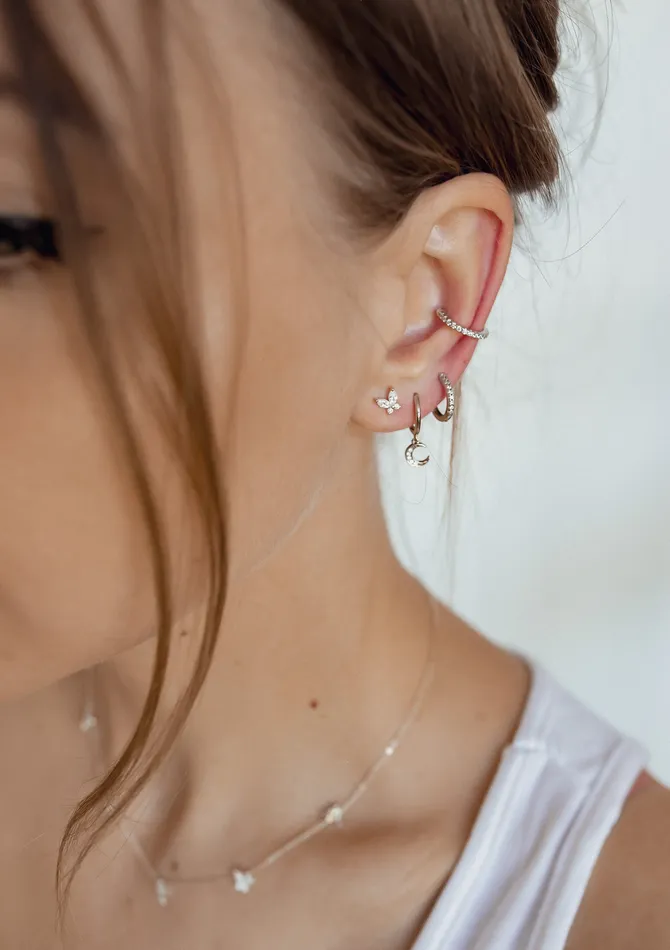 Hey Happiness Earrings Diamond Ear Cuff Sterling Silver Hey Happiness Earrings Diamond Ear Cuff Sterling Silver