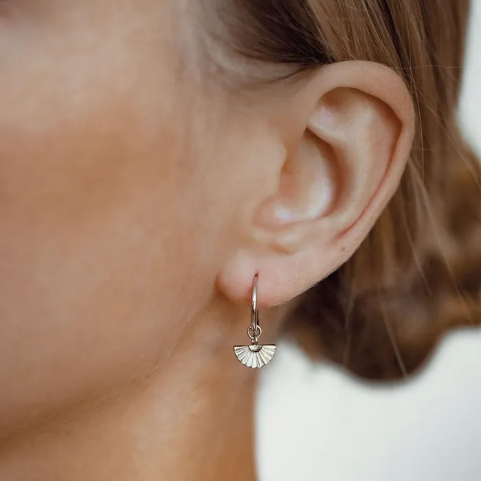 Hey Happiness Earrings Fan Charm Hoop Earrings Sterling Silver Hey Happiness Earrings Fan Charm Hoop Earrings Sterling Silver
