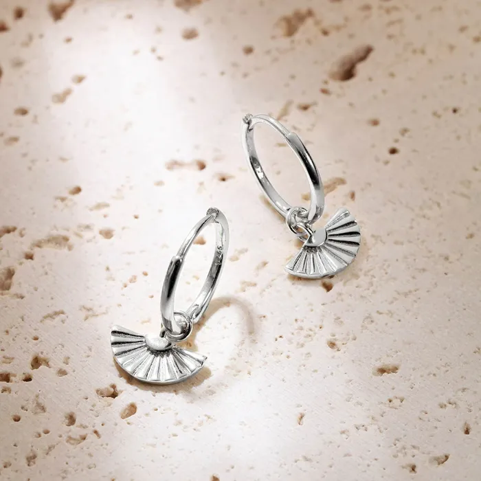 Hey Happiness Earrings Fan Charm Hoop Earrings Sterling Silver Hey Happiness Earrings Fan Charm Hoop Earrings Sterling Silver
