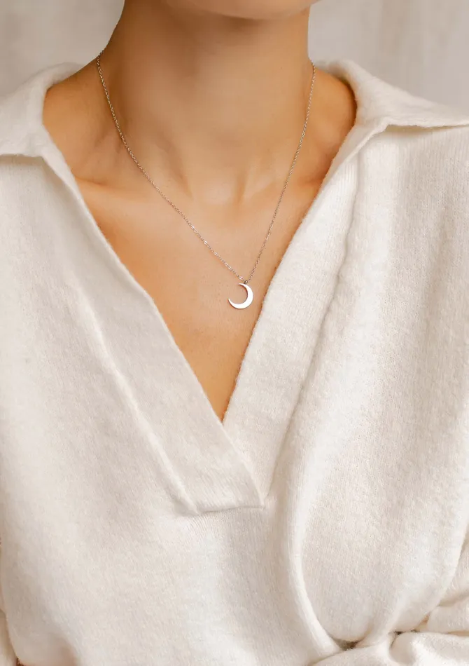 Hey Happiness Necklaces Half Moon Delicate Necklace Silver Hey Happiness Necklaces Half Moon Delicate Necklace Silver