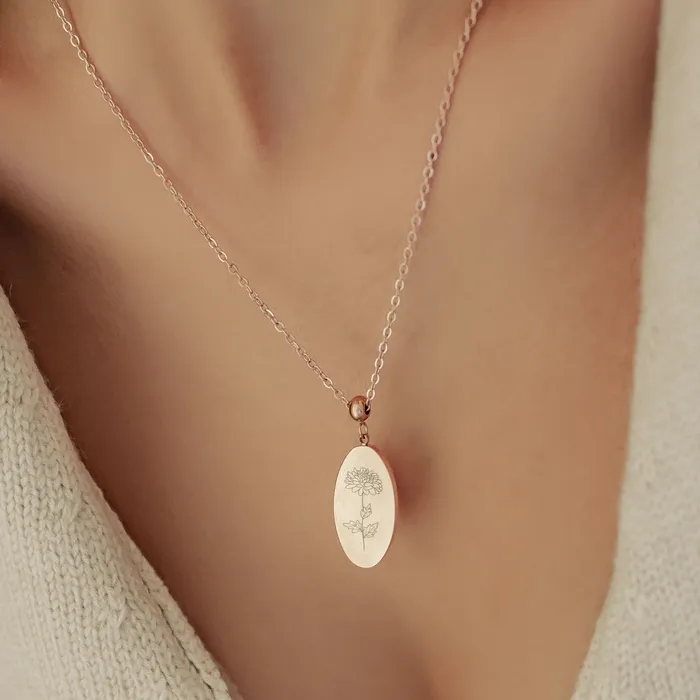 Hey Happiness Necklaces Oval Birth Flower Necklace