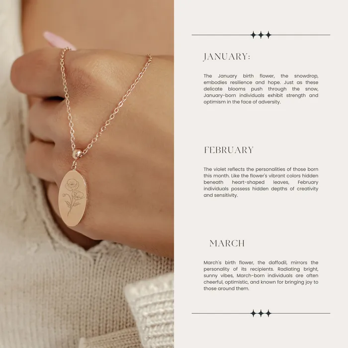 Hey Happiness Necklaces Oval Birth Flower Necklace