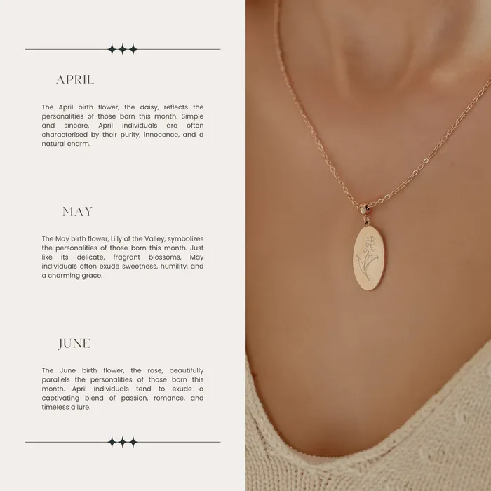 Hey Happiness Necklaces Oval Birth Flower Necklace