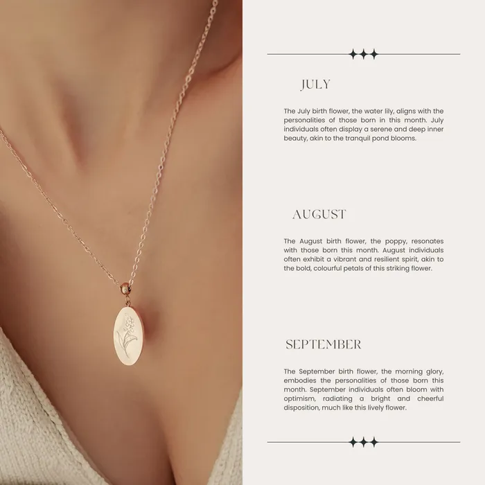Hey Happiness Necklaces Oval Birth Flower Necklace