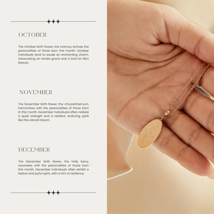 Hey Happiness Necklaces Oval Birth Flower Necklace