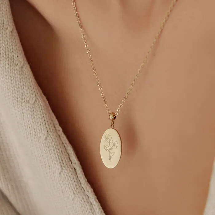 Hey Happiness Necklaces Oval Birth Flower Necklace