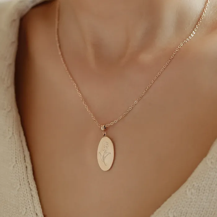 Hey Happiness Necklaces Oval Birth Flower Necklace