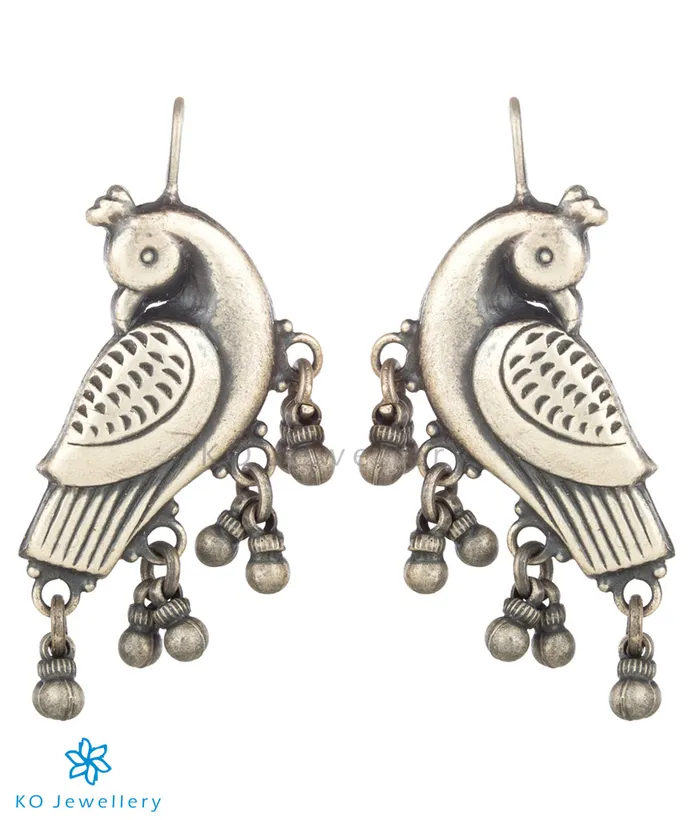 Jaipur Earrings The Kira Silver Parrot Earrings Oxidised