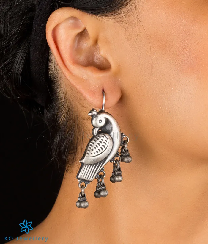 Jaipur Earrings The Kira Silver Parrot Earrings Oxidised