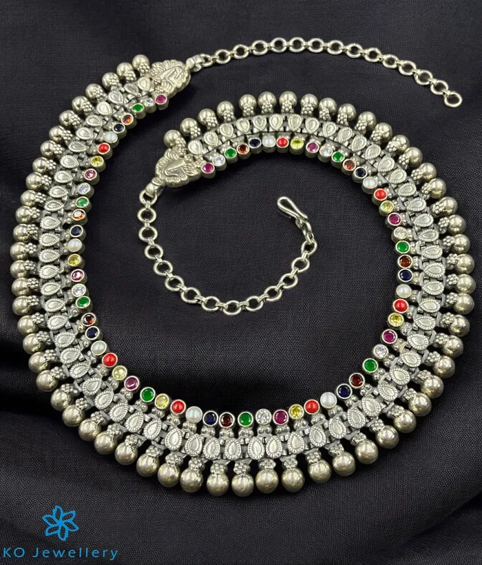 Jaipur The Bhiti Silver Navratna Necklace Necklaces