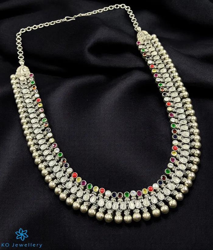 Jaipur The Bhiti Silver Navratna Necklace Necklaces