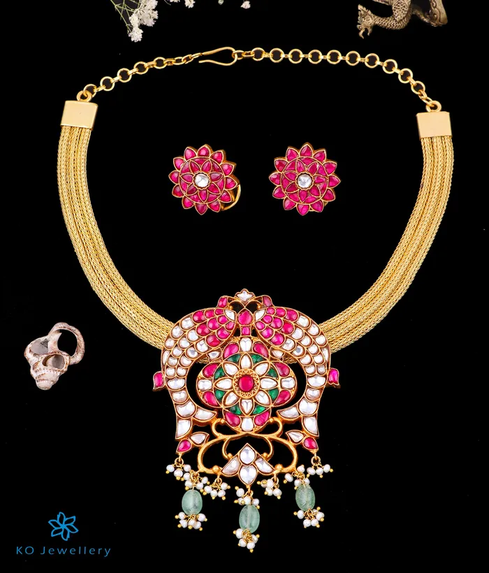 kundan Necklaces The Takht Silver Kundan Jadau Necklace