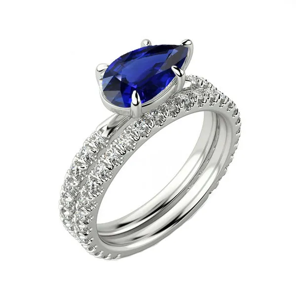 Natural Earth Mined Diamond Engagement Ring Set Pear Sri Lankan Sapphire 350 Carats HarryChadEntcom Rings