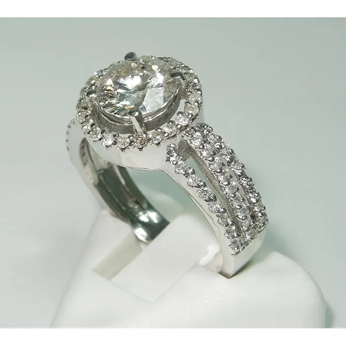Natural Earth Mined Diamond Halo Three Row Engagement Ring 350 Carats White Gold 14K GB Rings Natural Earth Mined Diamond Halo Three Row Engagement Ring 350 Carats White Gold 14K GB Rings