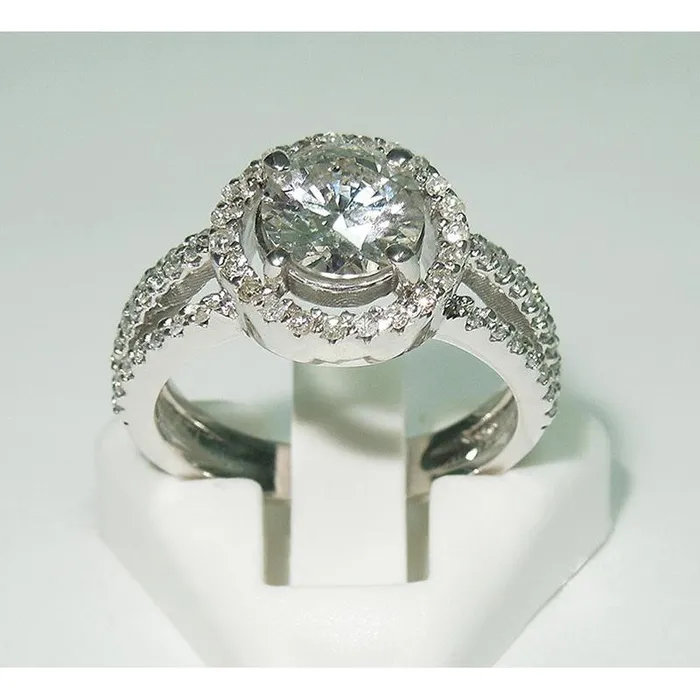 Natural Earth Mined Diamond Halo Three Row Engagement Ring 350 Carats White Gold 14K GB Rings
