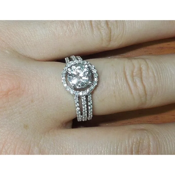 Natural Earth Mined Diamond Halo Three Row Engagement Ring 350 Carats White Gold 14K GB Rings